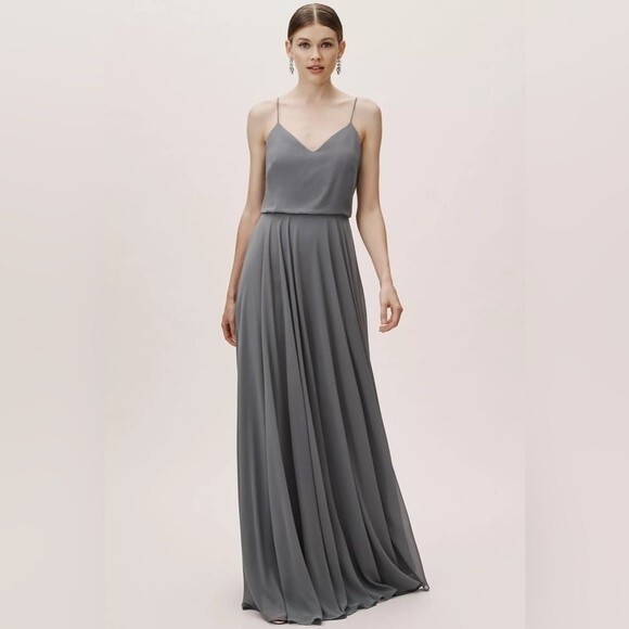 Jenny Yoo BHLDN Inesse Bridesmaid Maxi Dress in Gray Size 0 - Picture 1 of 12